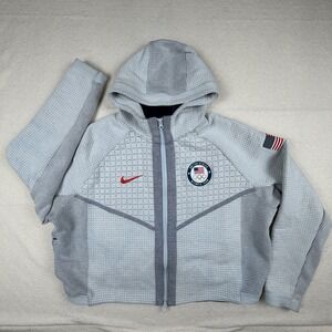 Nike Team USA Olympic Jacket Womens Large Grey Full Zip Hooded Mesh Knit L